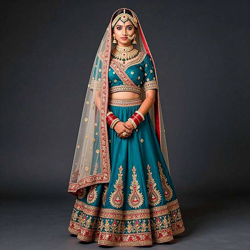 Indian Bride in Traditional Teal Lehenga