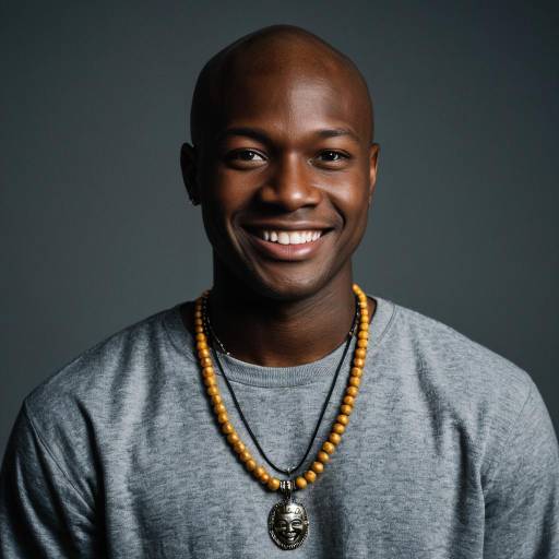 Smiling bald dark-skinned man with necklace