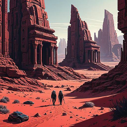 Sci-Fi Crimson Desert with Ancient Ruins