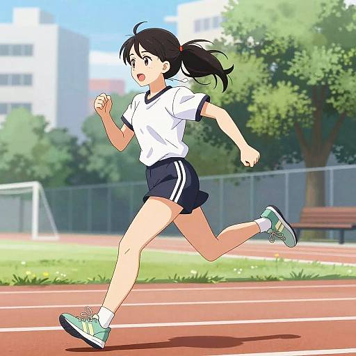Sporty Girl Running in Urban Schoolyard