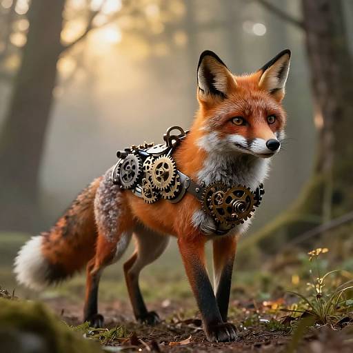 Steampunk Fox in Misty Forest