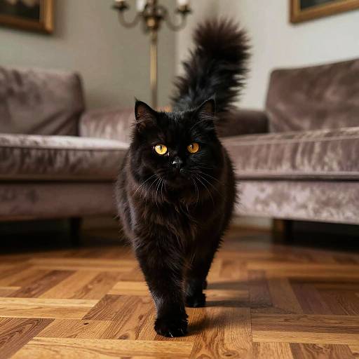 Majestic Black Persian Cat in Elegant Living Room