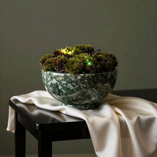 Bioluminescent Marble Urn on Ebony Table