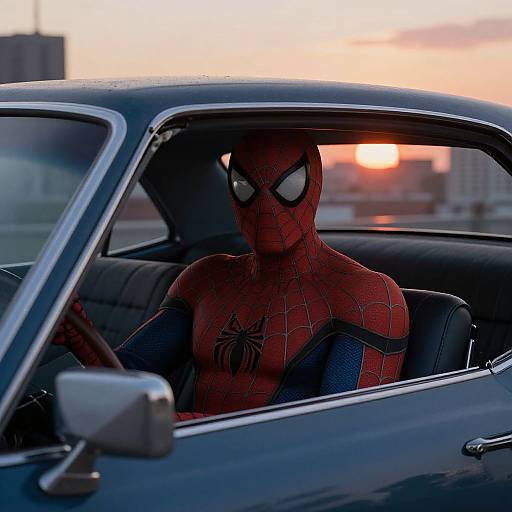 Spiderman in Vintage Muscle Car