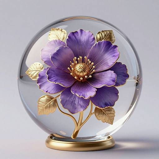 Intricate Glass Ball with Purple Flower