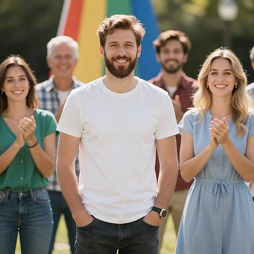 Group of Diverse People Outdoors with Pride Flag