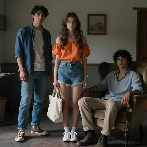 Dimly Lit Rustic Three-Person Portrait