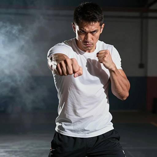 Intense Fighter in Industrial Setting