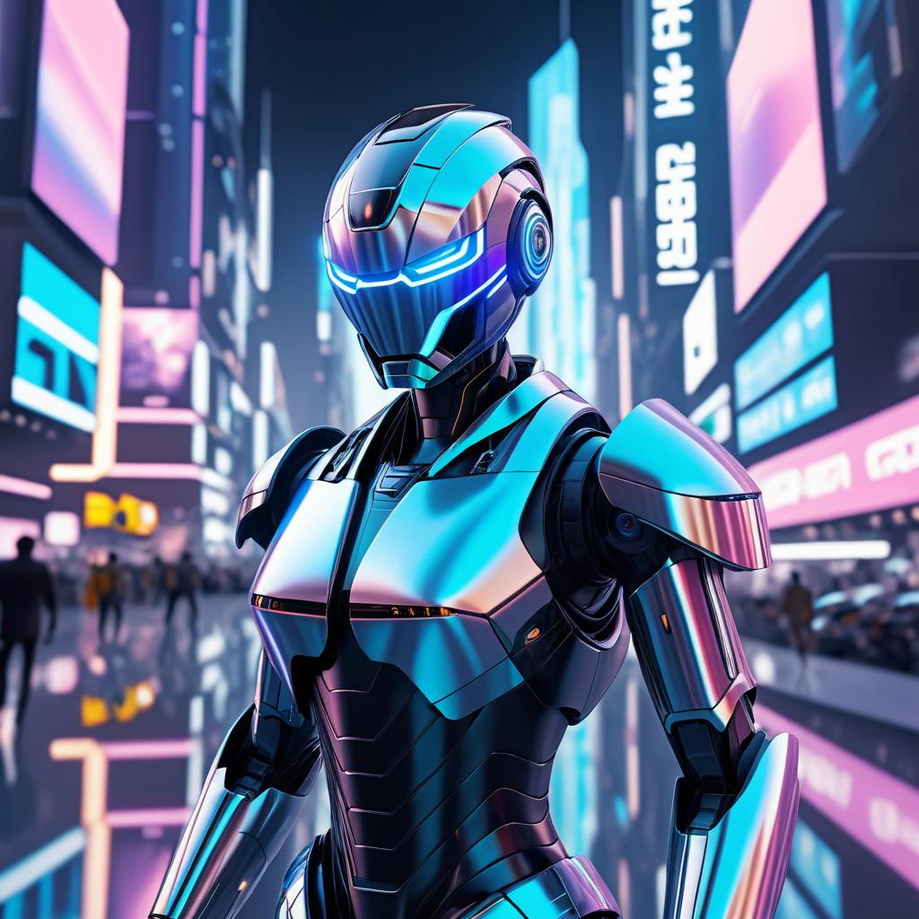 Futuristic Robot in a Holographic City