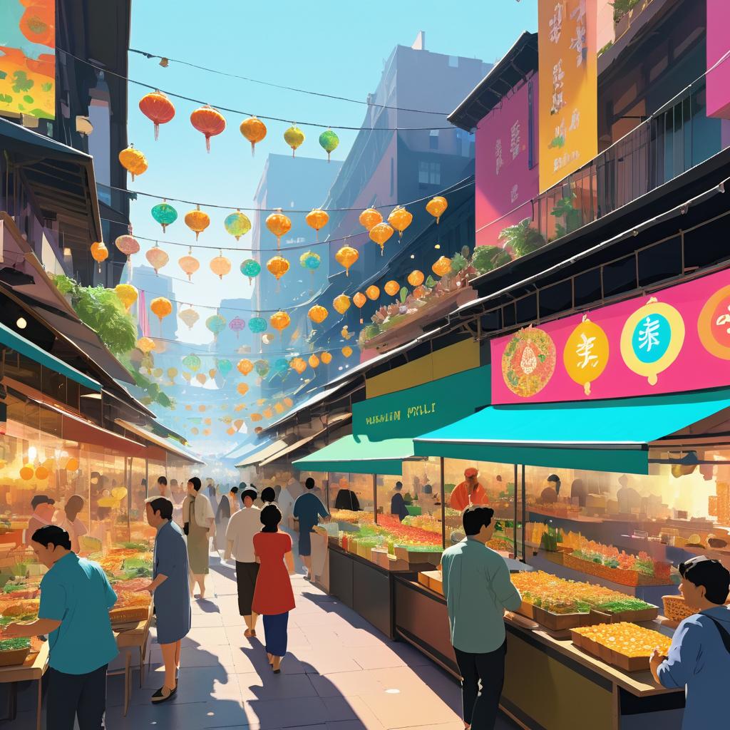 Lively Street Food Market Art Scene