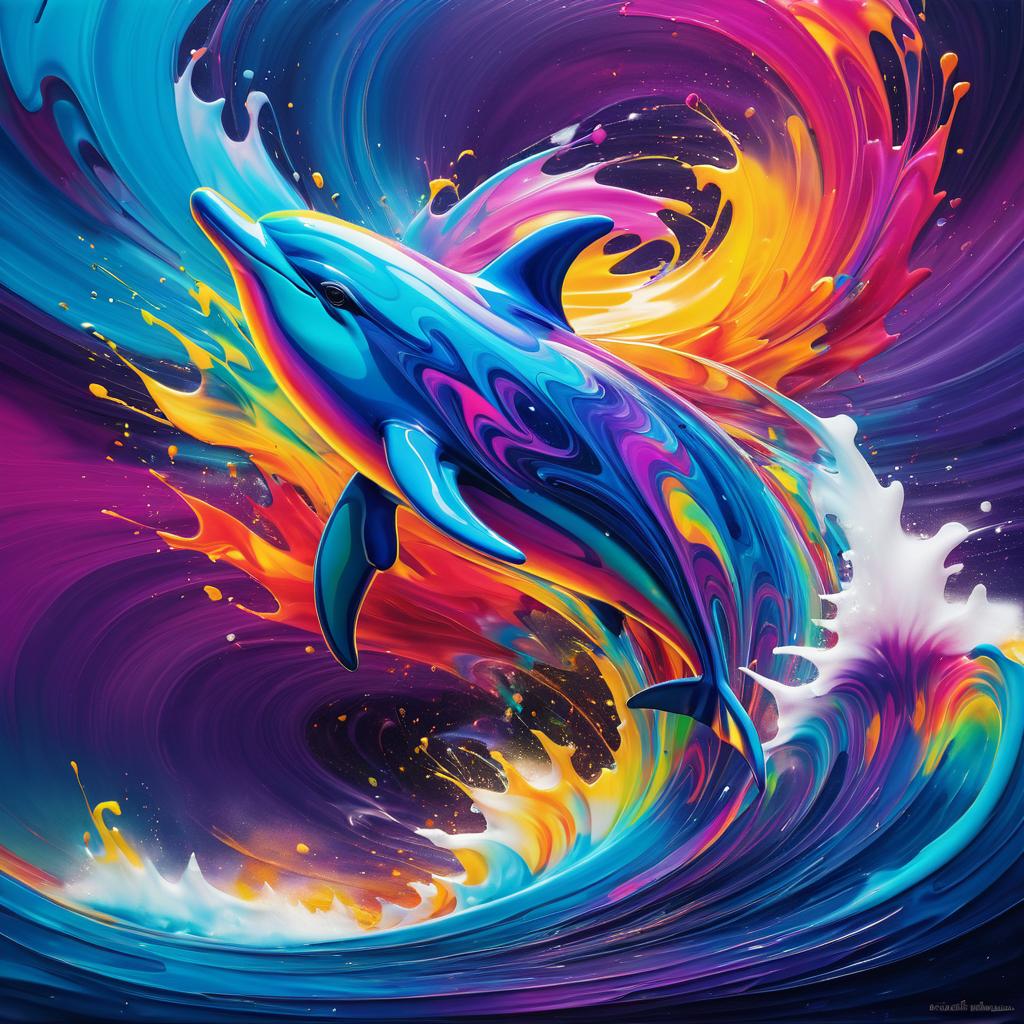 Vibrant Dolphin in Colorful Chaos