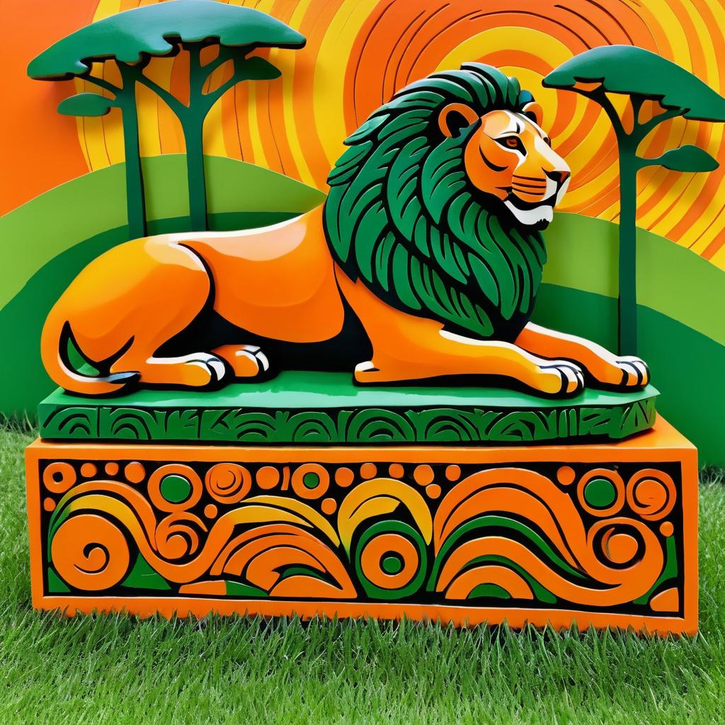 Vibrant Tribal Lion Sculpture Illustration