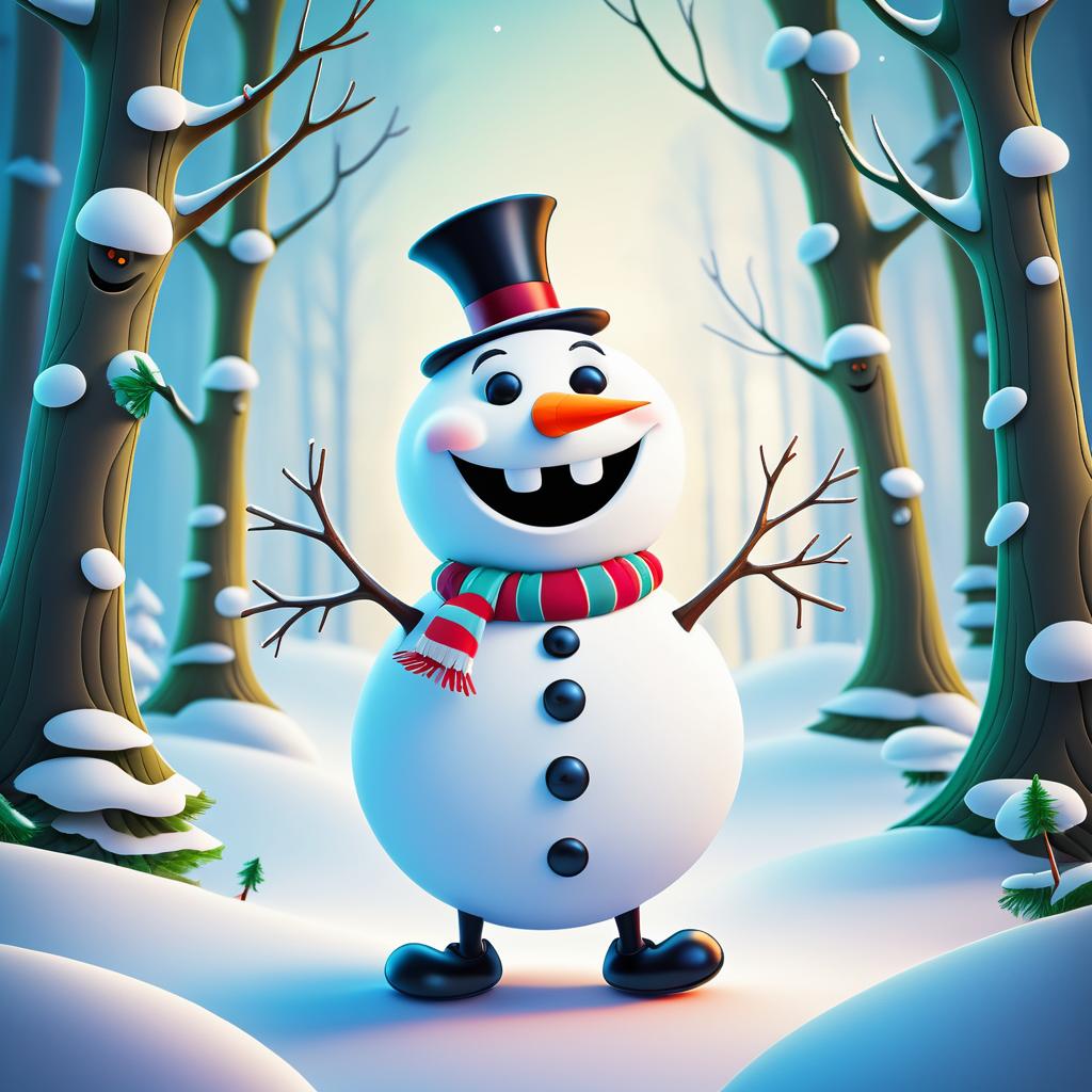 Whimsical Snowman in a Magical Forest