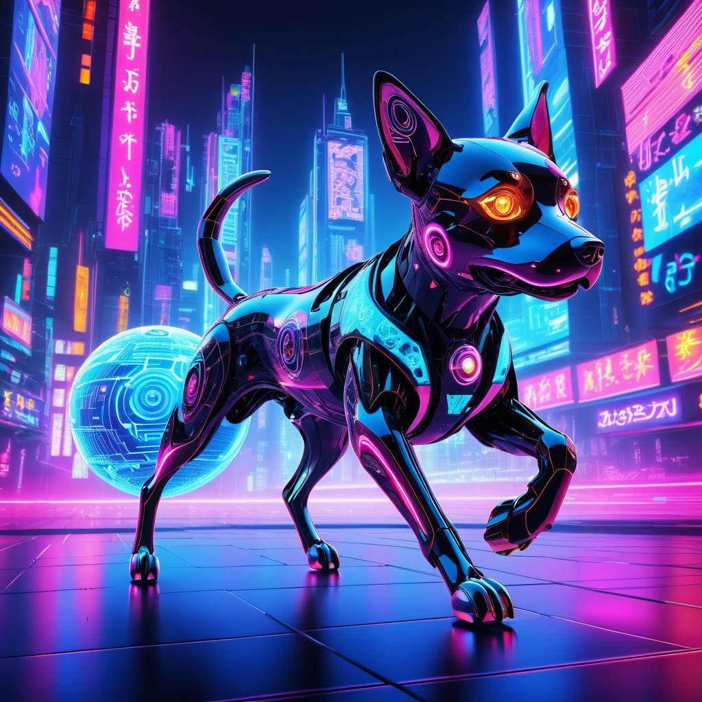 Futuristic Robot Dog in Neon Cyberpunk City