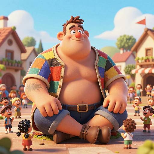 Giant Randy in Vibrant Village Square