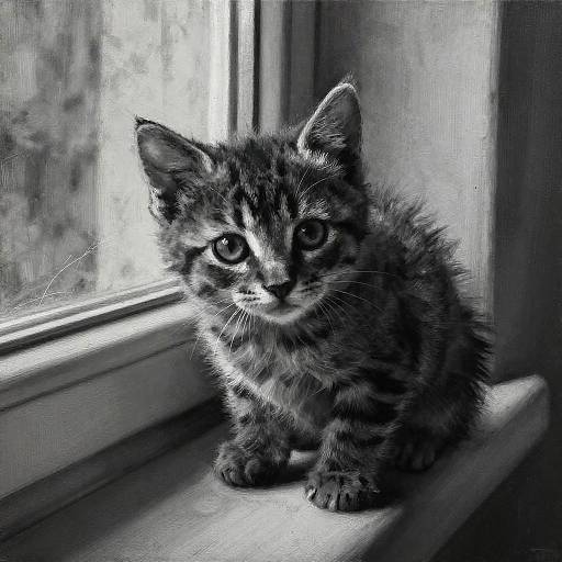 Charcoal Kitten on Sunlit Window Sill