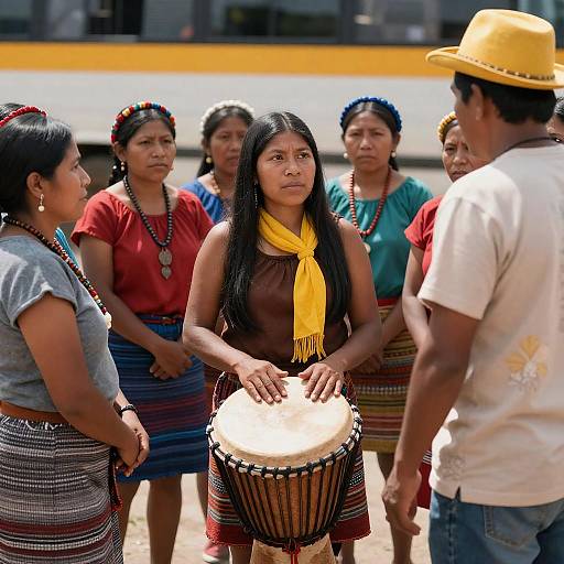 Indigenous Group with Traditional Drum Outdoors
