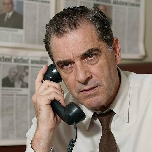 Intense Middle-Aged Man with Vintage Telephone