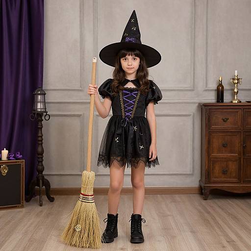 Young Witch Girl with Broom