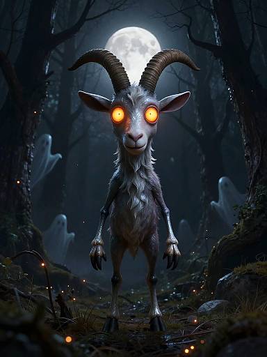 Spooky Stylized Goat in Gothic Forest