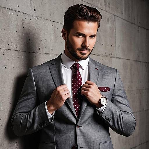 Handsome Man in Gray Suit Adjusting Jacket