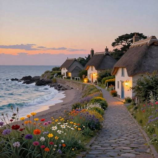 Serene Coastal Village at Sunset