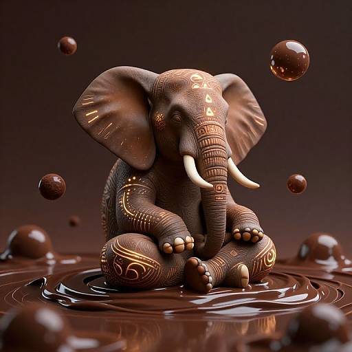 Serene Elephant Meditating on Chocolate Sea