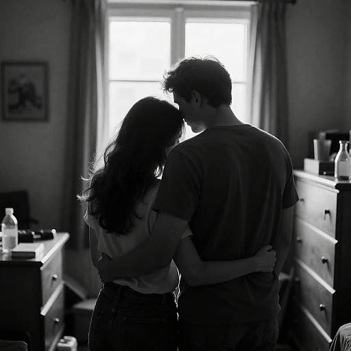 Intimate Embrace in Sunlit Room