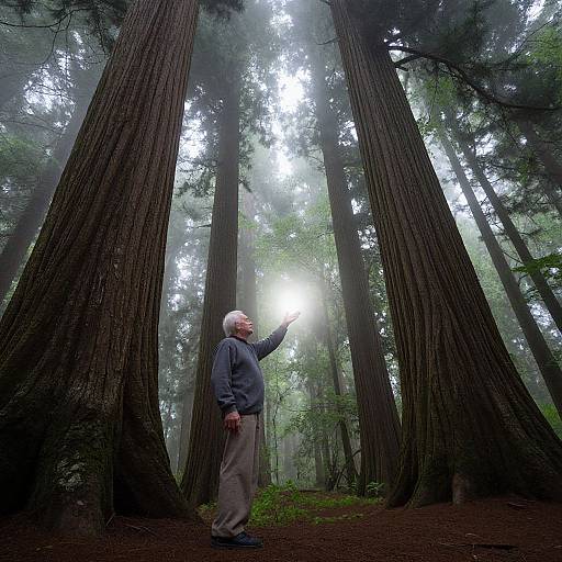 Elderly Man in Enchanted Ancient Forest
