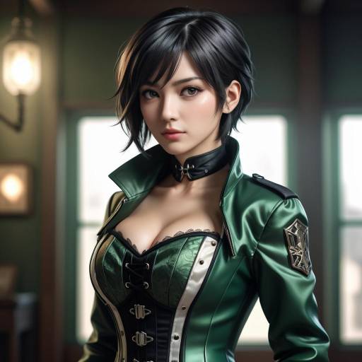 Young woman in green futuristic outfit