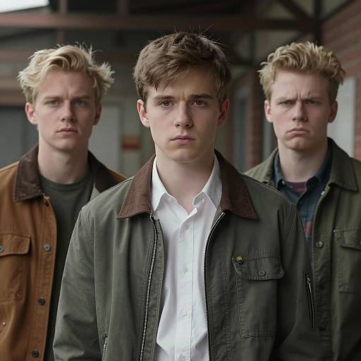 Young Men in Dimly Lit Industrial Setting