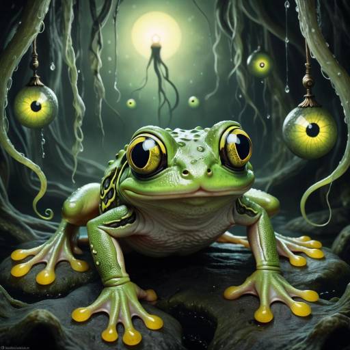 Whimsical Fantasy with Eerie Frog Creature