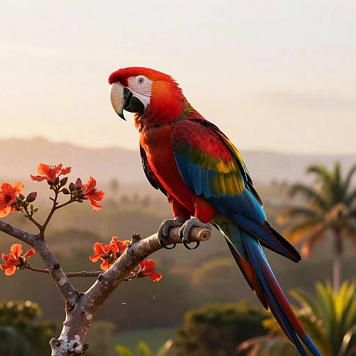 Regal Ruby Scarlet Macaw at Sunrise