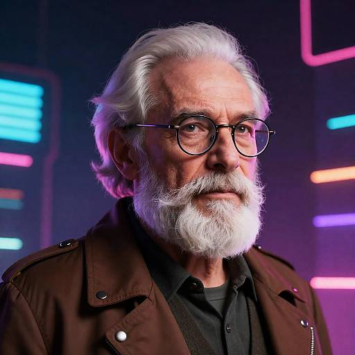 Cyberpunk Elder Sage in Synthwave Portrait