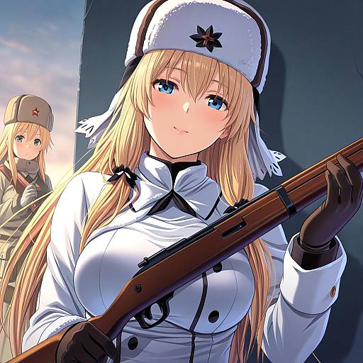 Illustration of Mosin-nagant (girls' frontline), girls' frontline in the style of M&m (mickey and mackey)