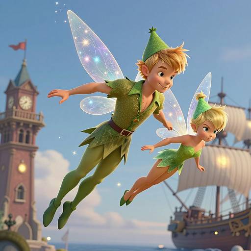 Peter Pan and Tinker Bell in Flight