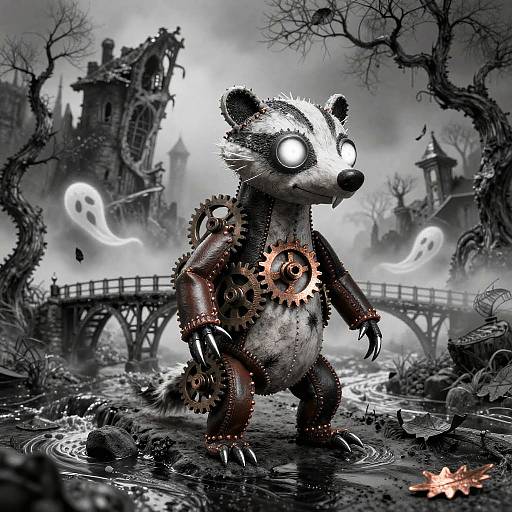 Gothic Steampunk Badger Automaton in Foggy Dark Fairytale