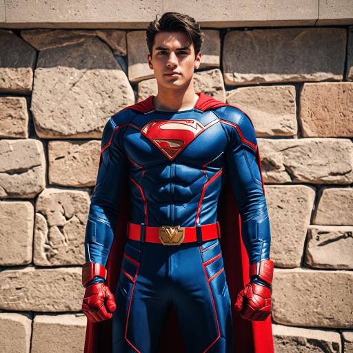 Young Man in Modern Red and Blue Superhero Costume