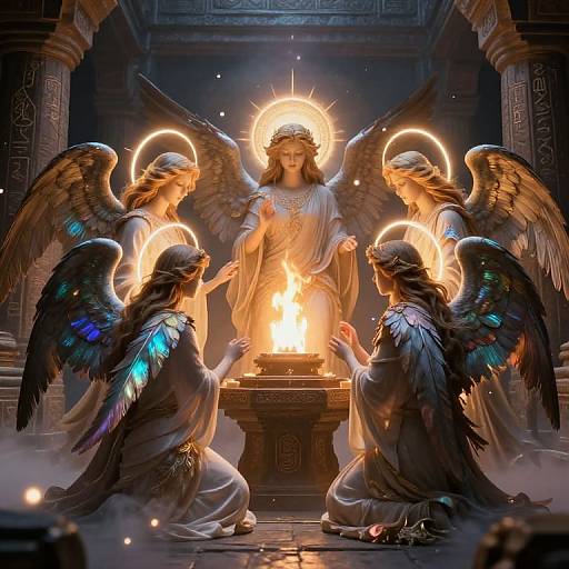 Angels Around Sacred Flame in Ruins