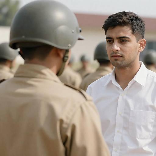 Outdoor Photograph of Two Men Interacting