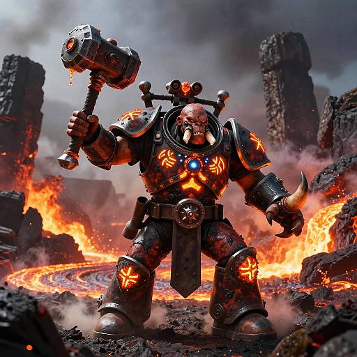 Ork Warlord Charging the Lava Forge