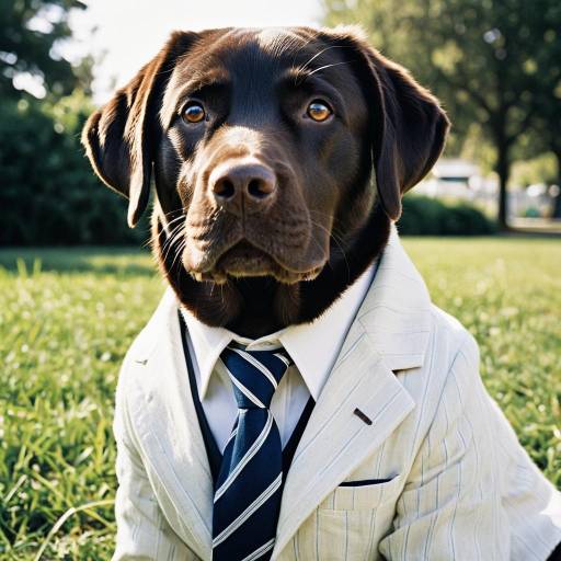 Chocolate Labrador in White Suit and Tie Chocolate Labrador in White Suit and Tie