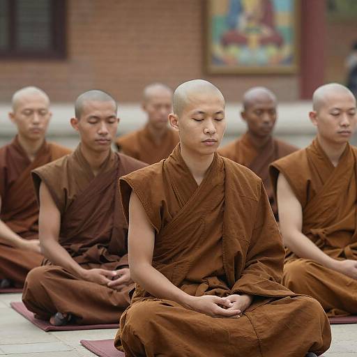 Tranquil Meditation of Monks in Focus