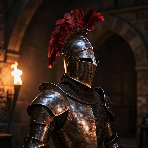 Rusted Knight Helmet with Red Plume
