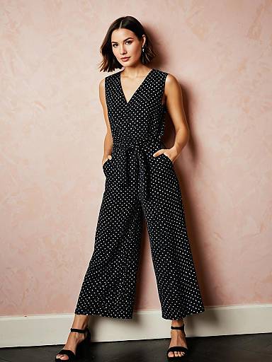 Woman in Black Polka Dot Jumpsuit