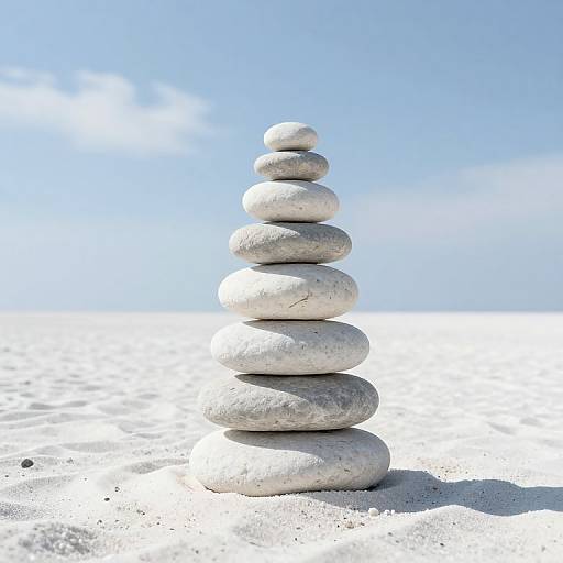 Minimalist Stacked Stones in White Sand