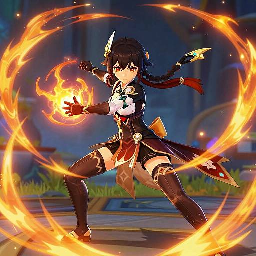 Fiery Genshin Impact Girl Warrior