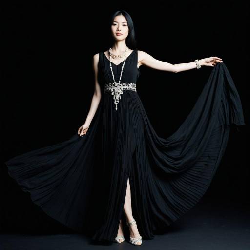 Elegant Woman in Flowing Black Dress