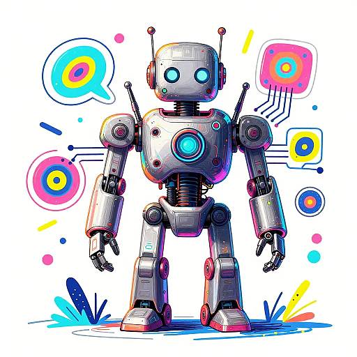 Futuristic AI Robot Drawing Neon Abstracts