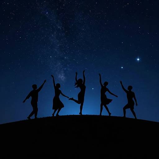 Silhouetted Dancers Under Starlit Sky